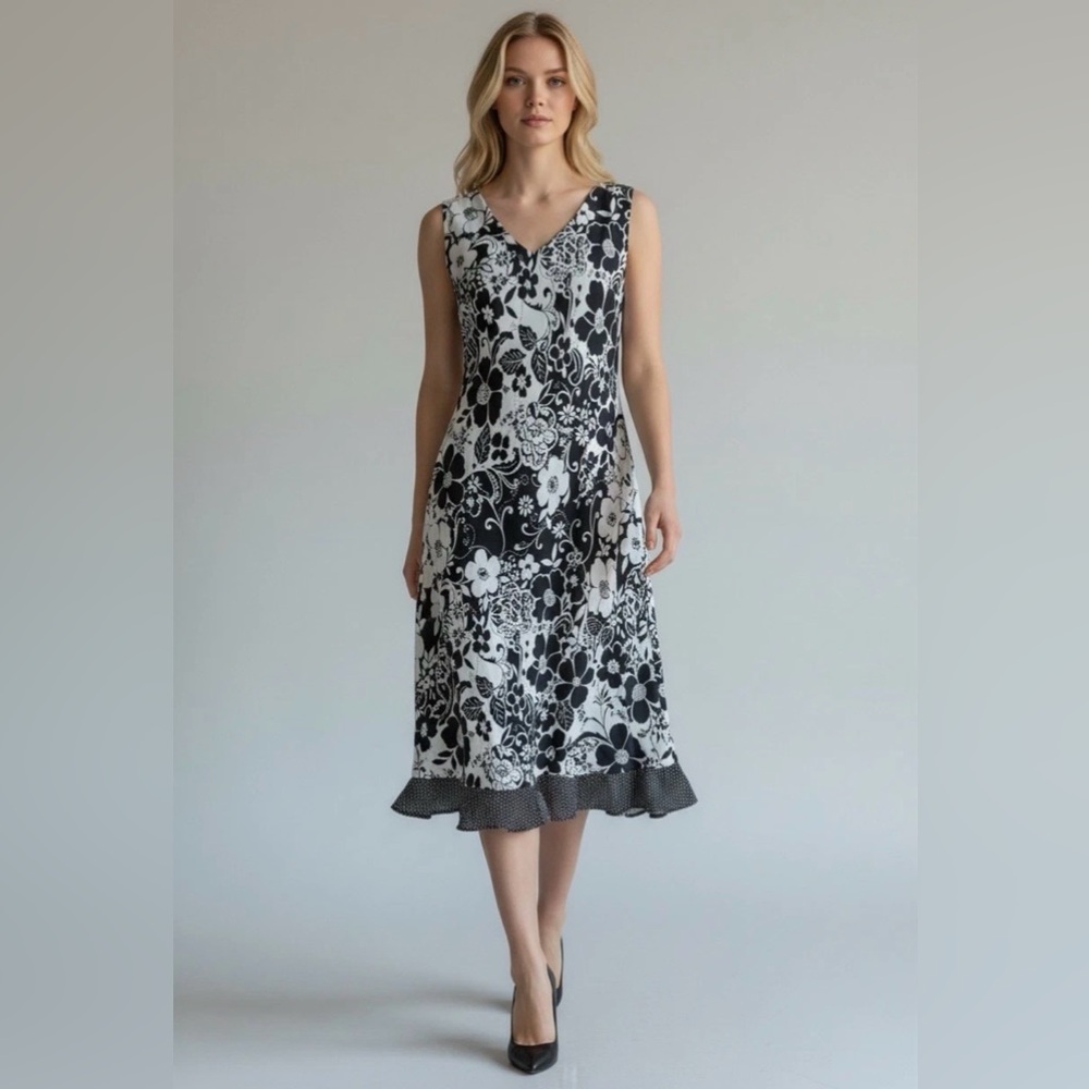 Y2K Flowey Floral Fairy Sun Dress Black White 14 P‎ Large Fairy Whimsygoth